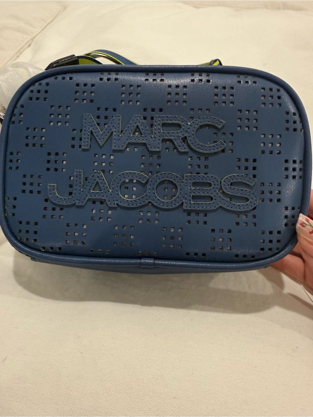 Marc Jacobs Blue Perforated Crossbody Bag with Contrast Strap